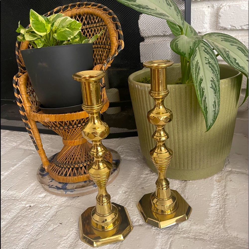 Vintage solid brass candle stick holders made in England